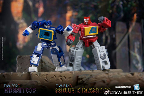 Dr.Wu & Mechanic Studio Extreme Warfare DW-E02D Monitor (Soundwave) / DW-E16D Sound Master (Blaster) Core Class Battle Damaged Version 2 in 1 set 6cm / 2.4"