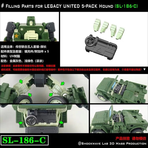 Shockwave Lab SL186A / SL186B / SL186C SL-186A / SL-186B / SL-186C Upgrade Kit / Gap fillers for Generations Selects Legacy United Autobots Hound / Sunstreak / Wheeljack